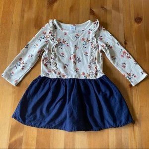 GAP Sz 2T Long Sleeve Orange Floral Print Navy Fluttered Dress